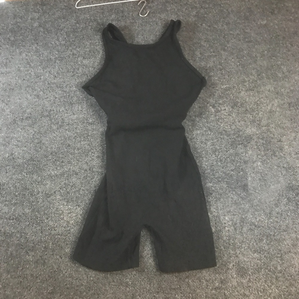 Danskin Unitard Romper Women Medium Black Ribbed Knit Racerback Stretch Pullover